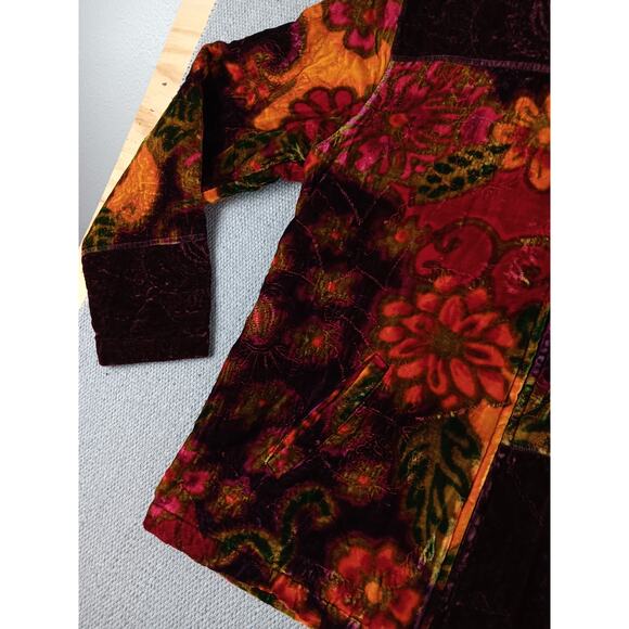 Chicos Fleece Jacket Womens 2 Large Purple/Red Floral Soft Silk Blend Luxury - Picture 5 of 14